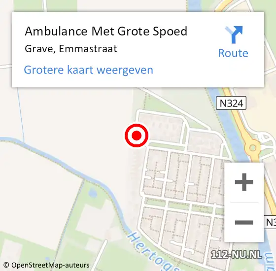 Locatie op kaart van de 112 melding: Ambulance Met Grote Spoed Naar Grave, Emmastraat op 6 maart 2015 16:10