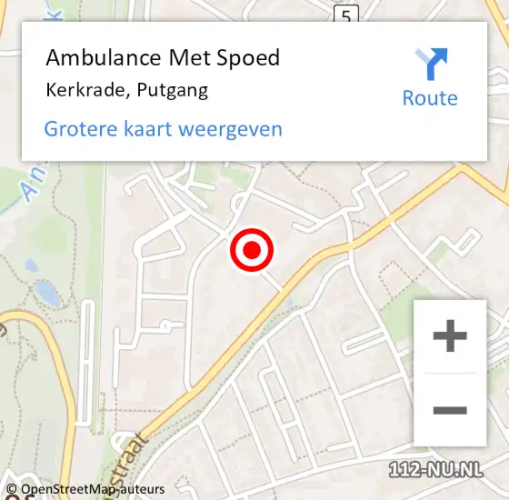 Locatie op kaart van de 112 melding: Ambulance Met Spoed Naar Kerkrade, Putgang op 6 maart 2015 16:28