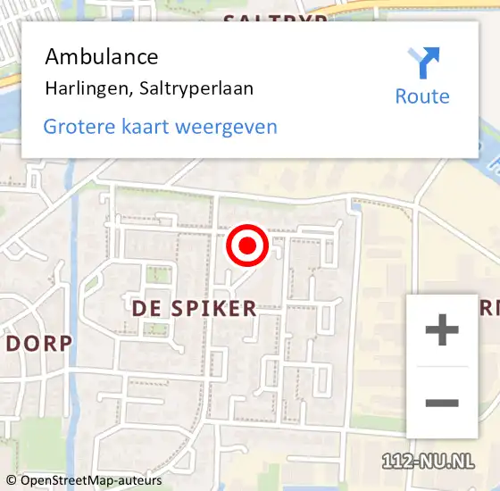 Locatie op kaart van de 112 melding: Ambulance Harlingen, Saltryperlaan op 6 maart 2015 16:59