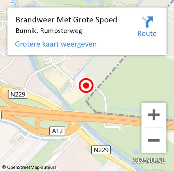 Locatie op kaart van de 112 melding: Brandweer Met Grote Spoed Naar Bunnik, Rumpsterweg op 6 maart 2015 18:05