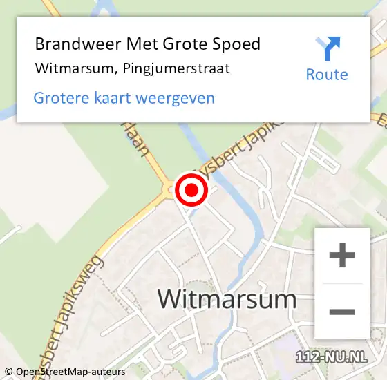 Locatie op kaart van de 112 melding: Brandweer Met Grote Spoed Naar Witmarsum, Pingjumerstraat op 6 maart 2015 19:11