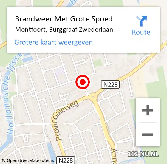 Locatie op kaart van de 112 melding: Brandweer Met Grote Spoed Naar Montfoort, Burggraaf Zwederlaan op 6 maart 2015 20:01