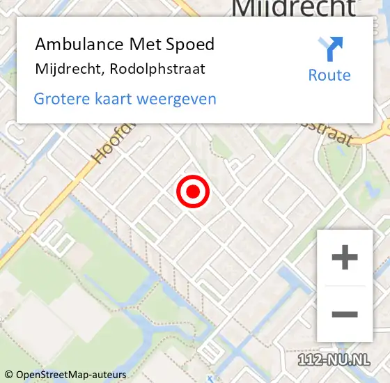 Locatie op kaart van de 112 melding: Ambulance Met Spoed Naar Mijdrecht, Rodolphstraat op 6 maart 2015 20:06