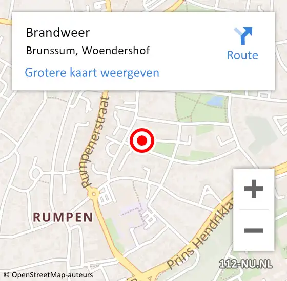 Locatie op kaart van de 112 melding: Brandweer Brunssum, Woendershof op 6 maart 2015 20:36