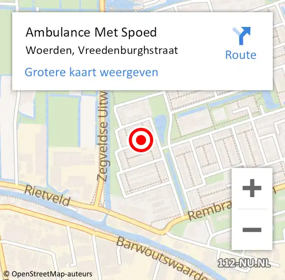 Locatie op kaart van de 112 melding: Ambulance Met Spoed Naar Woerden, Vreedenburghstraat op 6 maart 2015 20:44