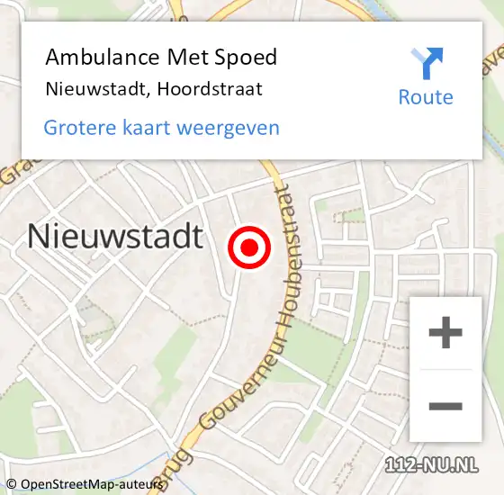 Locatie op kaart van de 112 melding: Ambulance Met Spoed Naar Nieuwstadt, Hoordstraat op 6 maart 2015 20:59