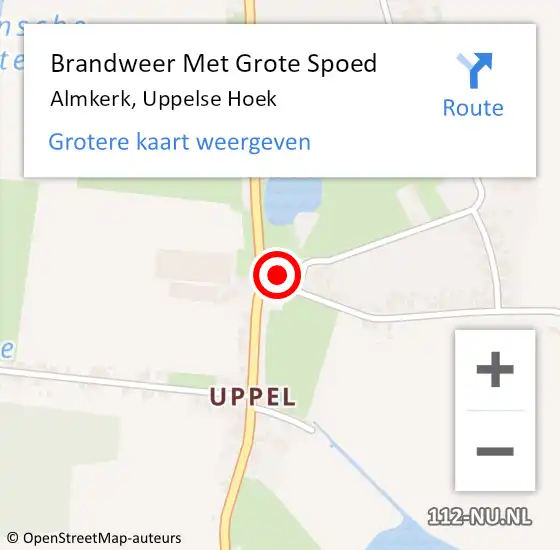 Locatie op kaart van de 112 melding: Brandweer Met Grote Spoed Naar Almkerk, Uppelse Hoek op 6 maart 2015 22:41