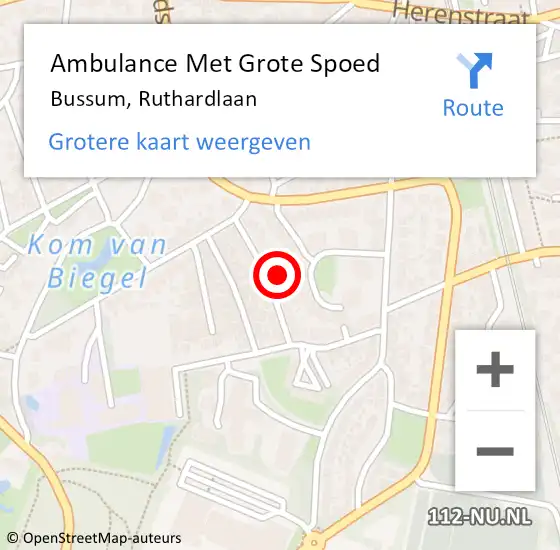 Locatie op kaart van de 112 melding: Ambulance Met Grote Spoed Naar Bussum, Ruthardlaan op 6 maart 2015 23:15