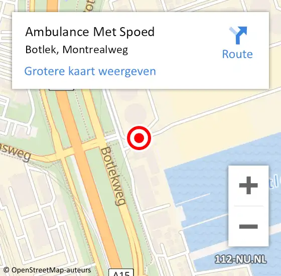 Locatie op kaart van de 112 melding: Ambulance Met Spoed Naar Botlek, Montrealweg op 7 maart 2015 00:05