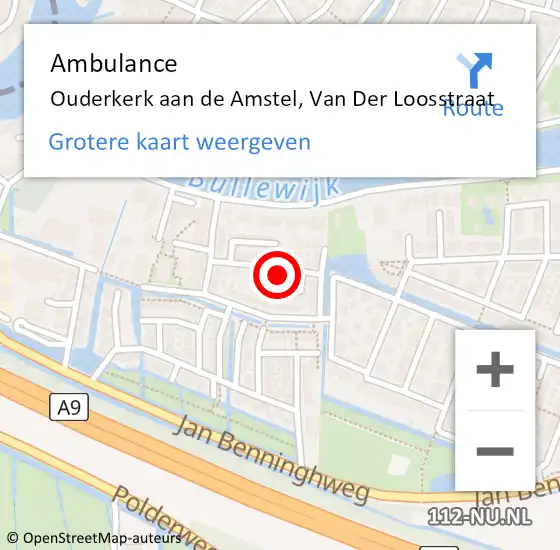 Locatie op kaart van de 112 melding: Ambulance Ouderkerk aan de Amstel, Van Der Loosstraat op 7 maart 2015 01:44