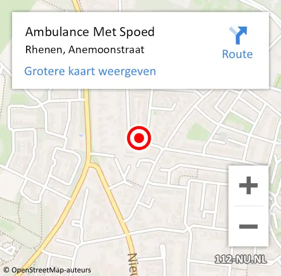 Locatie op kaart van de 112 melding: Ambulance Met Spoed Naar Rhenen, Anemoonstraat op 7 maart 2015 04:46