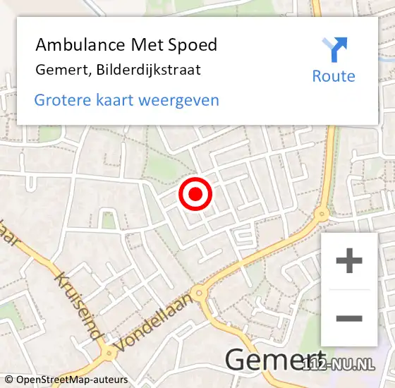 Locatie op kaart van de 112 melding: Ambulance Met Spoed Naar Gemert, Bilderdijkstraat op 7 maart 2015 04:48