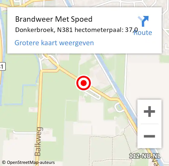 Locatie op kaart van de 112 melding: Brandweer Met Spoed Naar Donkerbroek, N381 hectometerpaal: 37,0 op 7 maart 2015 08:51