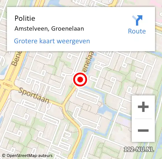 Locatie op kaart van de 112 melding: Politie Amstelveen, Groenelaan op 7 maart 2015 09:23