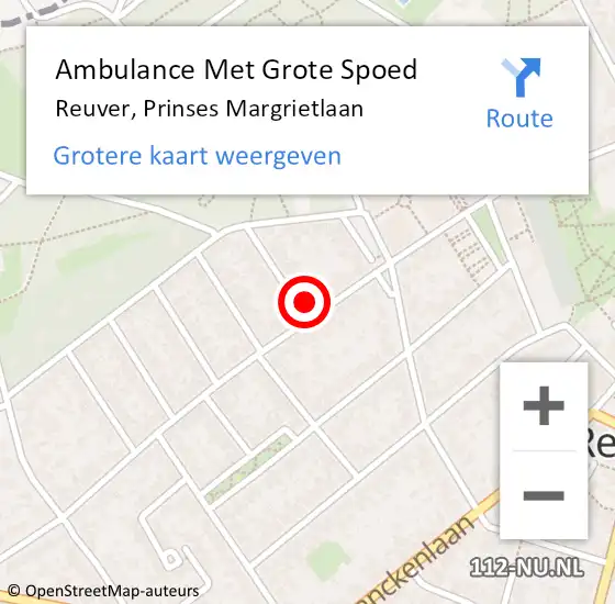 Locatie op kaart van de 112 melding: Ambulance Met Grote Spoed Naar Reuver, Prinses Margrietlaan op 7 maart 2015 09:24