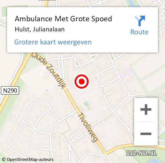 Locatie op kaart van de 112 melding: Ambulance Met Grote Spoed Naar Hulst, Julianalaan op 11 september 2013 13:04