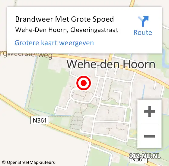 Locatie op kaart van de 112 melding: Brandweer Met Grote Spoed Naar Wehe-Den Hoorn, Cleveringastraat op 7 maart 2015 14:36