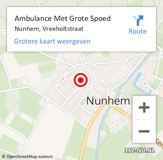 Locatie op kaart van de 112 melding: Ambulance Met Grote Spoed Naar Nunhem, Vreeholtstraat op 7 maart 2015 14:44