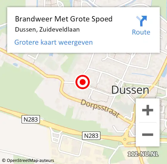 Locatie op kaart van de 112 melding: Brandweer Met Grote Spoed Naar Dussen, Zuideveldlaan op 7 maart 2015 17:35