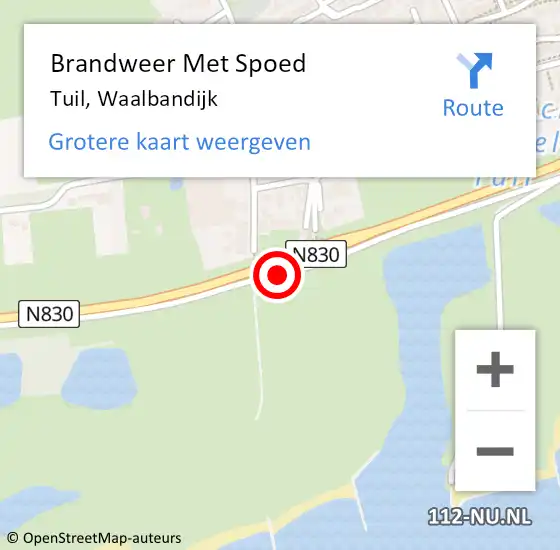 Locatie op kaart van de 112 melding: Brandweer Met Spoed Naar Tuil, Waalbandijk op 7 maart 2015 18:53