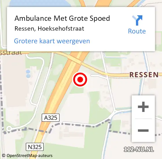 Locatie op kaart van de 112 melding: Ambulance Met Grote Spoed Naar Ressen, Hoeksehofstraat op 1 november 2013 00:19