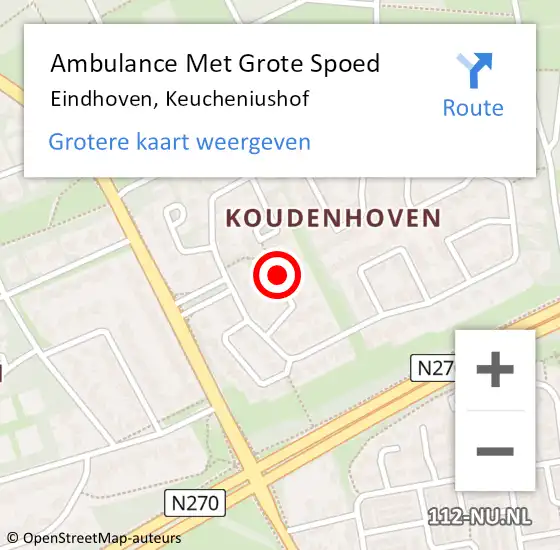 Locatie op kaart van de 112 melding: Ambulance Met Grote Spoed Naar Eindhoven, Keucheniushof op 7 maart 2015 20:23