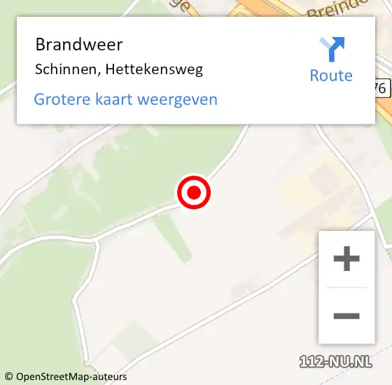 Locatie op kaart van de 112 melding: Brandweer Schinnen, Hettekensweg op 7 maart 2015 22:14