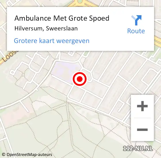 Locatie op kaart van de 112 melding: Ambulance Met Grote Spoed Naar Hilversum, Sweerslaan op 7 maart 2015 22:37