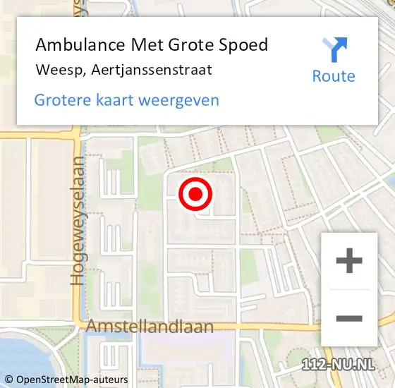 Locatie op kaart van de 112 melding: Ambulance Met Grote Spoed Naar Weesp, Aertjanssenstraat op 7 maart 2015 23:02