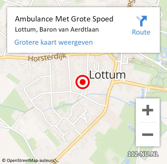 Locatie op kaart van de 112 melding: Ambulance Met Grote Spoed Naar Lottum, Baron van Aerdtlaan op 8 maart 2015 00:20