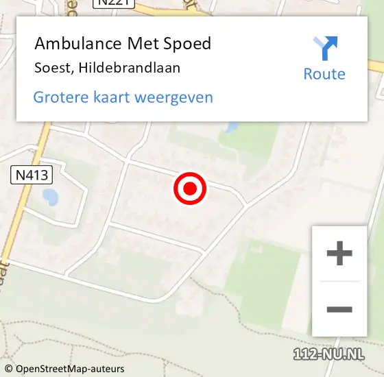 Locatie op kaart van de 112 melding: Ambulance Met Spoed Naar Soest, Hildebrandlaan op 8 maart 2015 00:45