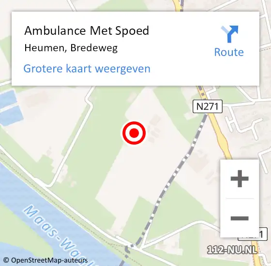 Locatie op kaart van de 112 melding: Ambulance Met Spoed Naar Heumen, Bredeweg op 8 maart 2015 06:46