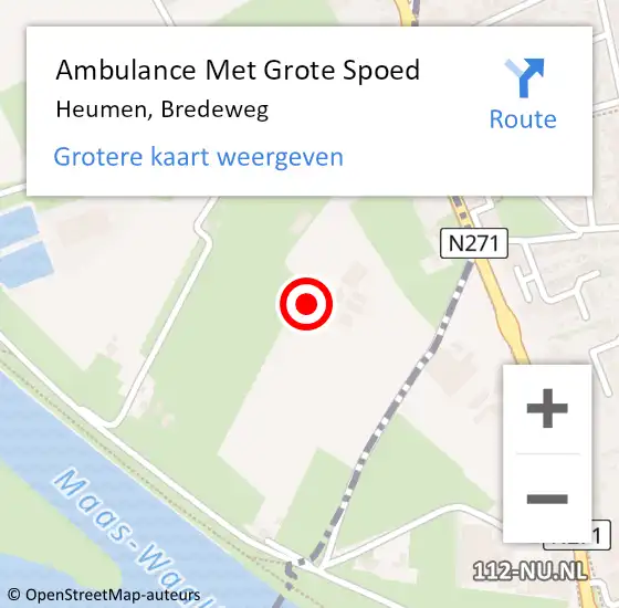 Locatie op kaart van de 112 melding: Ambulance Met Grote Spoed Naar Heumen, Bredeweg op 8 maart 2015 06:47