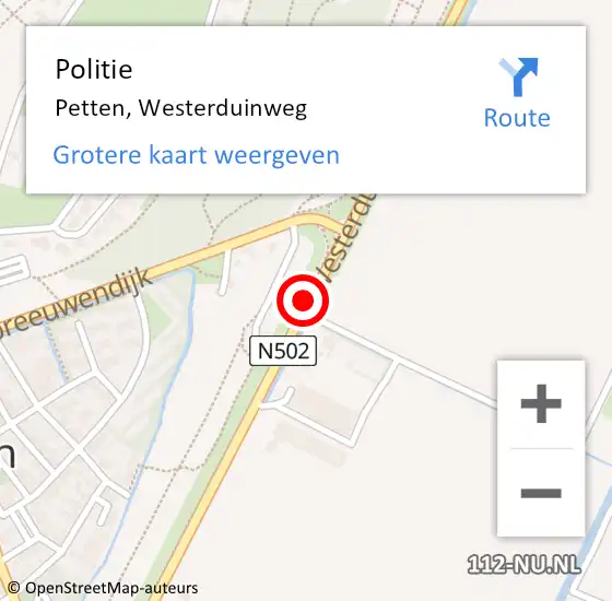 Locatie op kaart van de 112 melding: Politie Petten, Westerduinweg op 8 maart 2015 09:17