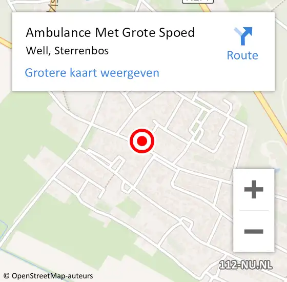 Locatie op kaart van de 112 melding: Ambulance Met Grote Spoed Naar Well, Sterrenbos op 8 maart 2015 09:40