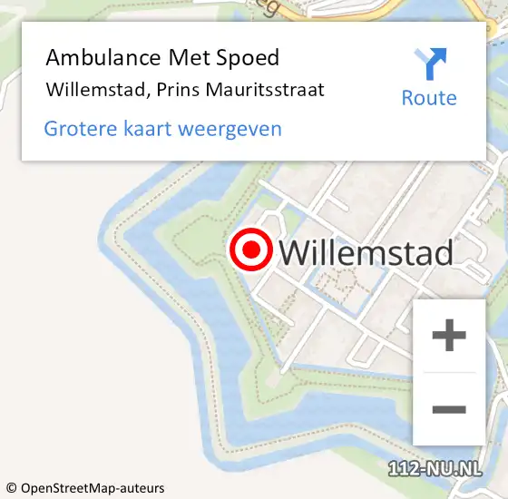 Locatie op kaart van de 112 melding: Ambulance Met Spoed Naar Willemstad, Prins Mauritsstraat op 8 maart 2015 10:59