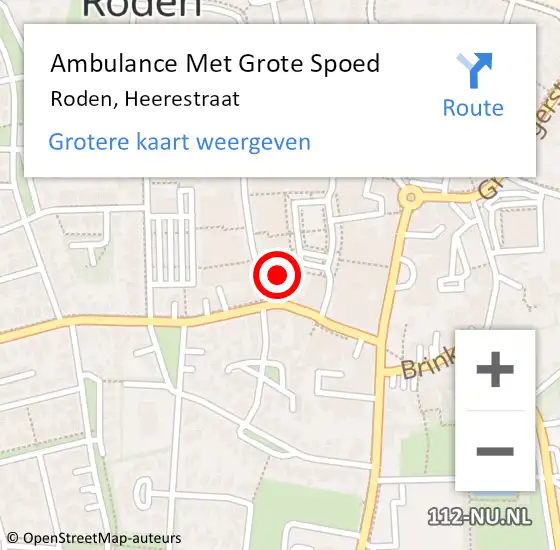 Locatie op kaart van de 112 melding: Ambulance Met Grote Spoed Naar Roden, Heerestraat op 1 november 2013 04:22