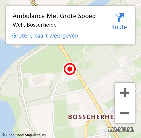 Locatie op kaart van de 112 melding: Ambulance Met Grote Spoed Naar Well, Bosserheide op 8 maart 2015 13:11