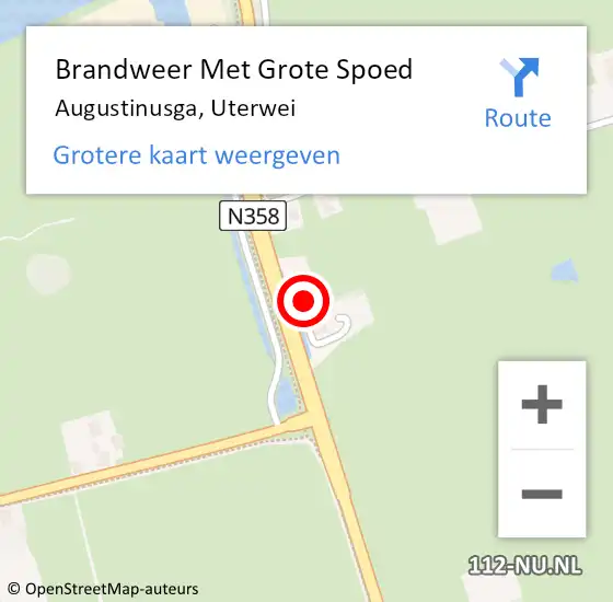 Locatie op kaart van de 112 melding: Brandweer Met Grote Spoed Naar Augustinusga, Uterwei op 8 maart 2015 14:44