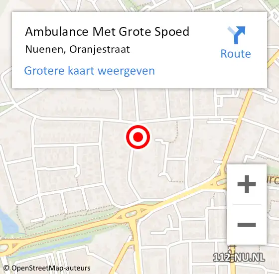 Locatie op kaart van de 112 melding: Ambulance Met Grote Spoed Naar Nuenen, Oranjestraat op 8 maart 2015 16:37