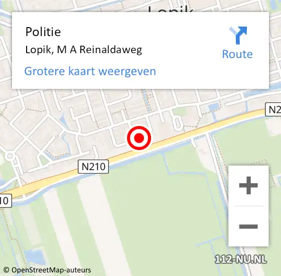 Locatie op kaart van de 112 melding: Politie Lopik, M A Reinaldaweg op 8 maart 2015 18:05