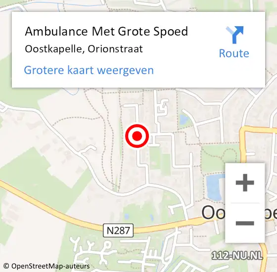 Locatie op kaart van de 112 melding: Ambulance Met Grote Spoed Naar Oostkapelle, Orionstraat op 8 maart 2015 18:52