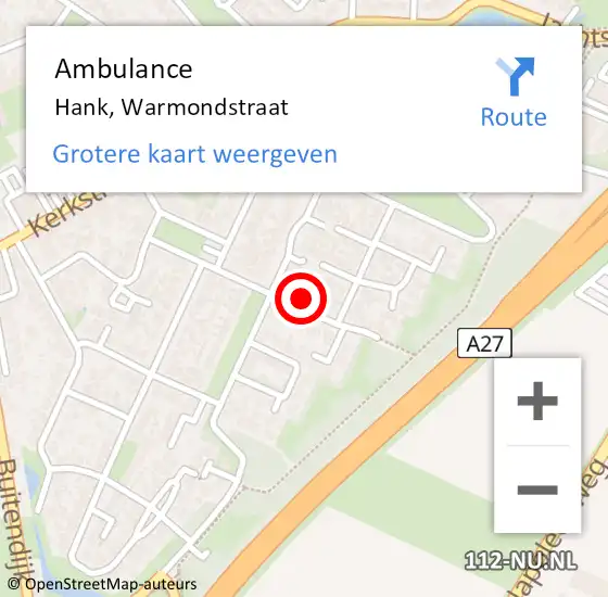 Locatie op kaart van de 112 melding: Ambulance Hank, Warmondstraat op 8 maart 2015 21:13