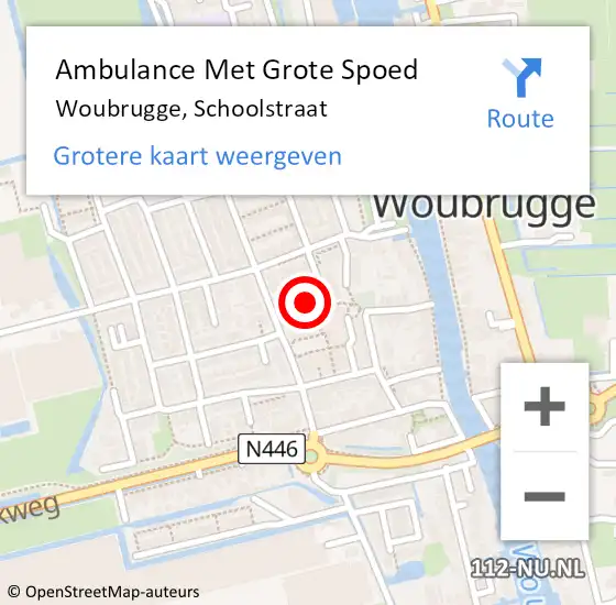 Locatie op kaart van de 112 melding: Ambulance Met Grote Spoed Naar Woubrugge, Schoolstraat op 1 november 2013 07:29