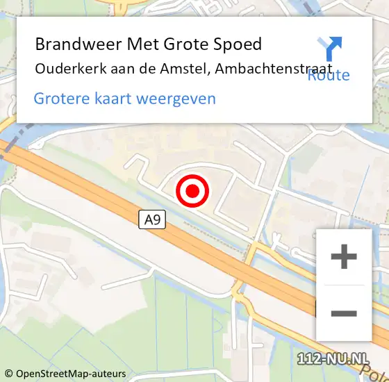 Locatie op kaart van de 112 melding: Brandweer Met Grote Spoed Naar Ouderkerk aan de Amstel, Ambachtenstraat op 8 maart 2015 22:53