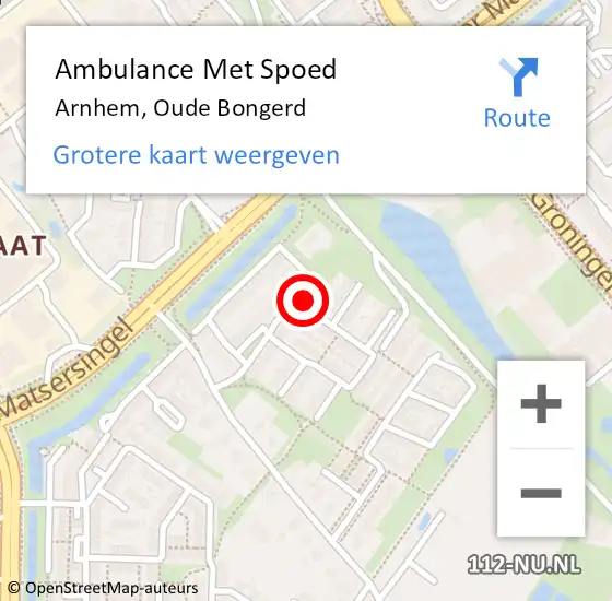 Locatie op kaart van de 112 melding: Ambulance Met Spoed Naar Arnhem, Oude Bongerd op 9 maart 2015 00:36