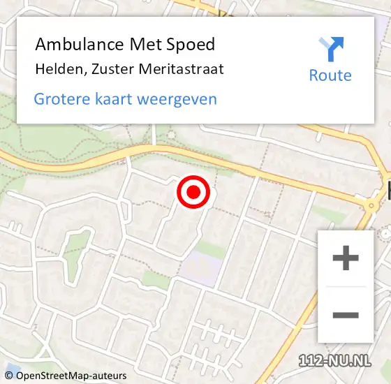 Locatie op kaart van de 112 melding: Ambulance Met Spoed Naar Helden, Zuster Meritastraat op 9 maart 2015 03:03