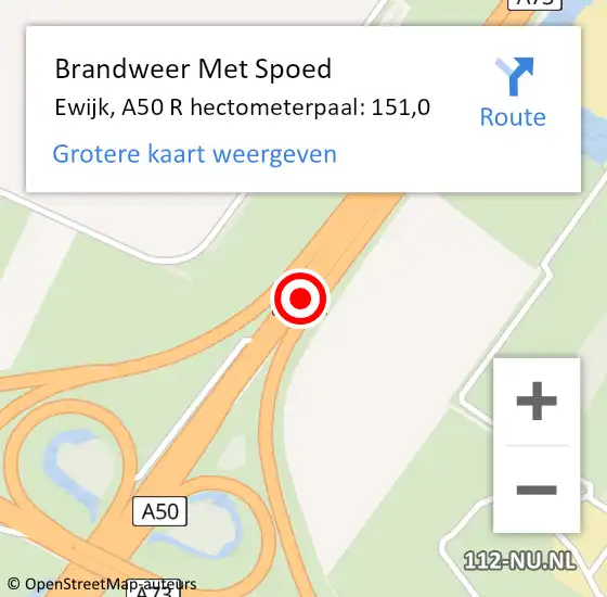 Locatie op kaart van de 112 melding: Brandweer Met Spoed Naar Ewijk, A50 R hectometerpaal: 151,0 op 9 maart 2015 04:47