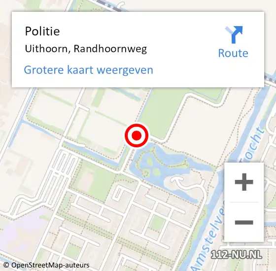 Locatie op kaart van de 112 melding: Politie Uithoorn, Randhoornweg op 9 maart 2015 07:37