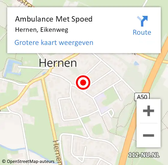 Locatie op kaart van de 112 melding: Ambulance Met Spoed Naar Hernen, Eikenweg op 9 maart 2015 07:40